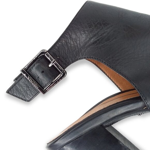 Vionic Lacey Block Heel Shoes Size 8.5 Leather Black Round Toe Orthotic Insole - Picture 10 of 15